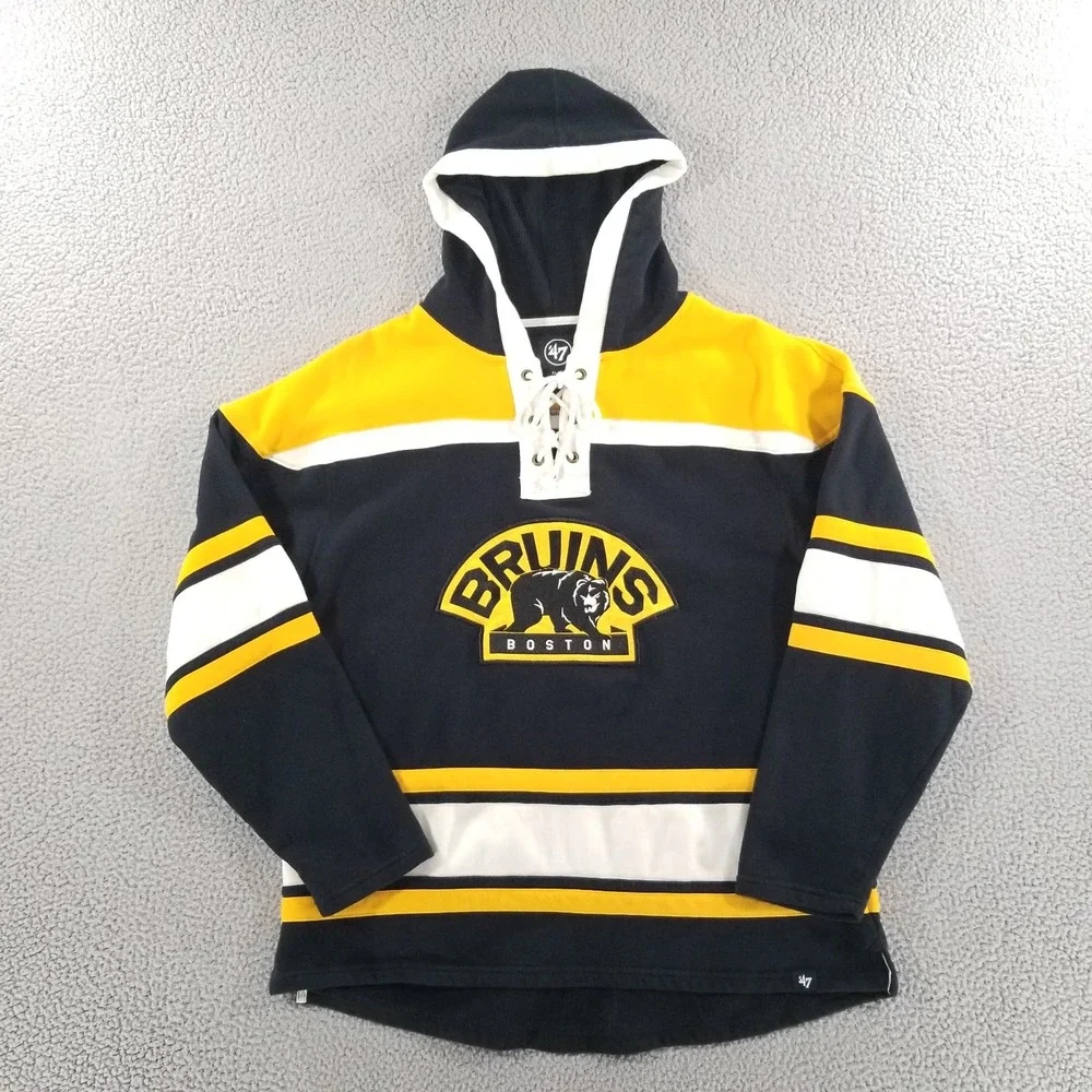 Boston Bruins '47 Hoodie Mens XL Bear Logo Lacer Superior Sweatshirt Pullover